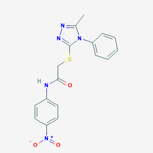 molecular formula C17H15N5O3S B417512 N-{4-nitrophenyl}-2-[(5-methyl-4-phenyl-4H-1,2,4-triazol-3-yl)sulfanyl]acetamide 