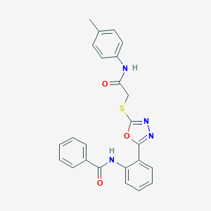 molecular formula C24H20N4O3S B417516 N-{2-[5-({2-[(4-methylphenyl)amino]-2-oxoethyl}sulfanyl)-1,3,4-oxadiazol-2-yl]phenyl}benzamide 