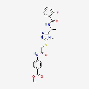molecular formula C22H22FN5O4S B4175203 methyl 4-[({[5-(1-{[(2-fluorophenyl)carbonyl]amino}ethyl)-4-methyl-4H-1,2,4-triazol-3-yl]sulfanyl}acetyl)amino]benzoate 
