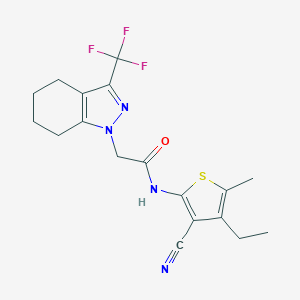 molecular formula C18H19F3N4OS B417545 N-(3-cyano-4-ethyl-5-methyl-2-thienyl)-2-[3-(trifluoromethyl)-4,5,6,7-tetrahydro-1H-indazol-1-yl]acetamide 