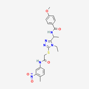 molecular formula C23H26N6O5S B4175490 N-{1-[4-ethyl-5-({2-[(4-methyl-3-nitrophenyl)amino]-2-oxoethyl}sulfanyl)-4H-1,2,4-triazol-3-yl]ethyl}-4-methoxybenzamide 
