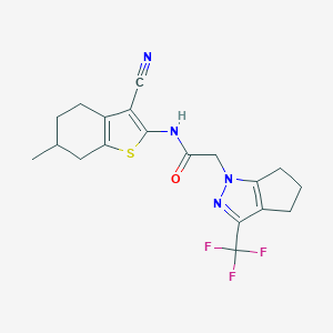 molecular formula C19H19F3N4OS B417551 N-(3-cyano-6-methyl-4,5,6,7-tetrahydro-1-benzothiophen-2-yl)-2-[3-(trifluoromethyl)-5,6-dihydrocyclopenta[c]pyrazol-1(4H)-yl]acetamide 