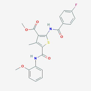 molecular formula C22H19FN2O5S B417563 METHYL 2-(4-FLUOROBENZAMIDO)-5-[(2-METHOXYPHENYL)CARBAMOYL]-4-METHYLTHIOPHENE-3-CARBOXYLATE 