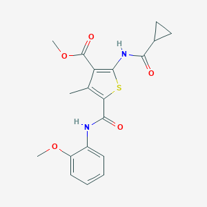 molecular formula C19H20N2O5S B417566 Methyl 2-[(cyclopropylcarbonyl)amino]-4-methyl-5-({[2-(methyloxy)phenyl]amino}carbonyl)thiophene-3-carboxylate 