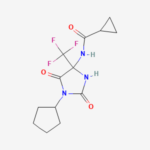 molecular formula C13H16F3N3O3 B4175749 N-[1-cyclopentyl-2,5-dioxo-4-(trifluoromethyl)-4-imidazolidinyl]cyclopropanecarboxamide 