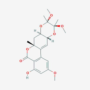 molecular formula C21H26O8 B041758 (6Ar,7aR,9S,10S,11aR)-4-hydroxy-2,9,10-trimethoxy-6a,9,10-trimethyl-7a,11a-dihydro-7H-isochromeno[4,3-g][1,4]benzodioxin-5-one CAS No. 888723-94-2