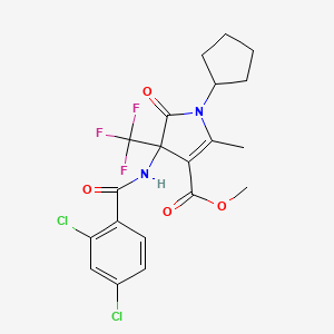 molecular formula C20H19Cl2F3N2O4 B4175879 methyl 1-cyclopentyl-4-{[(2,4-dichlorophenyl)carbonyl]amino}-2-methyl-5-oxo-4-(trifluoromethyl)-4,5-dihydro-1H-pyrrole-3-carboxylate 