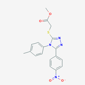 molecular formula C18H16N4O4S B417594 methyl 2-{[4-(4-methylphenyl)-5-(4-nitrophenyl)-4H-1,2,4-triazol-3-yl]sulfanyl}acetate 