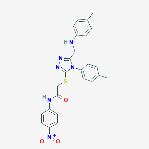 molecular formula C25H24N6O3S B417606 N-(4-Nitrophenyl)-2-((4-(p-tolyl)-5-((p-tolylamino)methyl)-4H-1,2,4-triazol-3-yl)thio)acetamide CAS No. 493013-21-1