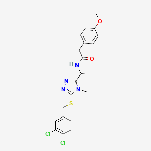 molecular formula C21H22Cl2N4O2S B4176250 N-[1-[5-[(3,4-dichlorophenyl)methylsulfanyl]-4-methyl-1,2,4-triazol-3-yl]ethyl]-2-(4-methoxyphenyl)acetamide 
