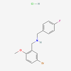 molecular formula C15H16BrClFNO B4176345 N-[(5-bromo-2-methoxyphenyl)methyl]-1-(4-fluorophenyl)methanamine;hydrochloride 