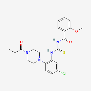 molecular formula C22H25ClN4O3S B4176439 N-{[5-chloro-2-(4-propanoylpiperazin-1-yl)phenyl]carbamothioyl}-2-methoxybenzamide 
