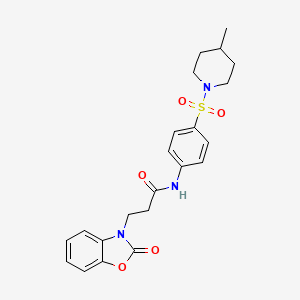 molecular formula C22H25N3O5S B4176558 N-{4-[(4-methylpiperidin-1-yl)sulfonyl]phenyl}-3-(2-oxo-1,3-benzoxazol-3(2H)-yl)propanamide 