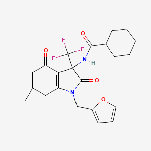 molecular formula C23H27F3N2O4 B4177177 N-{1-[(FURAN-2-YL)METHYL]-6,6-DIMETHYL-2,4-DIOXO-3-(TRIFLUOROMETHYL)-2,3,4,5,6,7-HEXAHYDRO-1H-INDOL-3-YL}CYCLOHEXANECARBOXAMIDE 