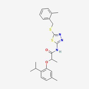 molecular formula C23H27N3O2S2 B4177202 N-[5-[(2-methylphenyl)methylsulfanyl]-1,3,4-thiadiazol-2-yl]-2-(5-methyl-2-propan-2-ylphenoxy)propanamide 