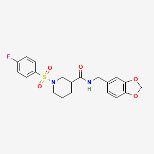 molecular formula C20H21FN2O5S B4177487 N-(1,3-benzodioxol-5-ylmethyl)-1-(4-fluorophenyl)sulfonylpiperidine-3-carboxamide 