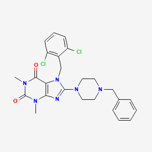molecular formula C25H26Cl2N6O2 B4177526 8-(4-Benzylpiperazin-1-YL)-7-[(2,6-dichlorophenyl)methyl]-1,3-dimethyl-2,3,6,7-tetrahydro-1H-purine-2,6-dione 