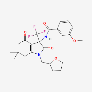 molecular formula C24H27F3N2O5 B4177563 N-{6,6-DIMETHYL-2,4-DIOXO-1-[(OXOLAN-2-YL)METHYL]-3-(TRIFLUOROMETHYL)-2,3,4,5,6,7-HEXAHYDRO-1H-INDOL-3-YL}-3-METHOXYBENZAMIDE 