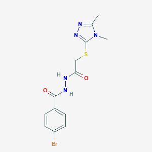 molecular formula C13H14BrN5O2S B417768 N'-[(4-bromophenyl)carbonyl]-2-[(4,5-dimethyl-4H-1,2,4-triazol-3-yl)sulfanyl]acetohydrazide 