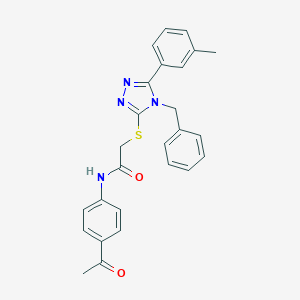 molecular formula C26H24N4O2S B417769 N-(4-acetylphenyl)-2-{[4-benzyl-5-(3-methylphenyl)-4H-1,2,4-triazol-3-yl]sulfanyl}acetamide 