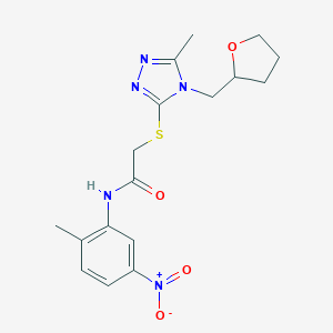 molecular formula C17H21N5O4S B417782 N-{5-nitro-2-methylphenyl}-2-{[5-methyl-4-(tetrahydro-2-furanylmethyl)-4H-1,2,4-triazol-3-yl]sulfanyl}acetamide 