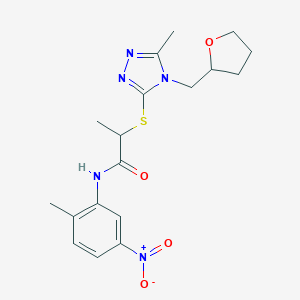 molecular formula C18H23N5O4S B417784 N-{5-nitro-2-methylphenyl}-2-{[5-methyl-4-(tetrahydro-2-furanylmethyl)-4H-1,2,4-triazol-3-yl]sulfanyl}propanamide 