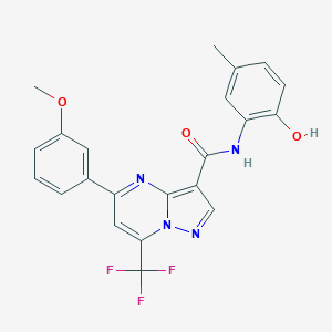 molecular formula C22H17F3N4O3 B417786 N-(2-hydroxy-5-methylphenyl)-5-[3-(methyloxy)phenyl]-7-(trifluoromethyl)pyrazolo[1,5-a]pyrimidine-3-carboxamide 