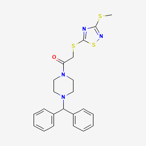 molecular formula C22H24N4OS3 B4177883 1-[4-(Diphenylmethyl)piperazin-1-yl]-2-{[3-(methylsulfanyl)-1,2,4-thiadiazol-5-yl]sulfanyl}ethanone 