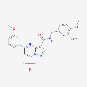 molecular formula C24H21F3N4O4 B417804 N-[(3,4-dimethoxyphenyl)methyl]-5-(3-methoxyphenyl)-7-(trifluoromethyl)pyrazolo[1,5-a]pyrimidine-3-carboxamide 