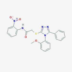 molecular formula C23H19N5O4S B417809 N-{2-nitrophenyl}-2-{[4-(2-methoxyphenyl)-5-phenyl-4H-1,2,4-triazol-3-yl]sulfanyl}acetamide 