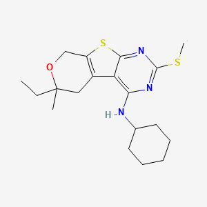 molecular formula C19H27N3OS2 B4178208 N-cyclohexyl-12-ethyl-12-methyl-5-methylsulfanyl-11-oxa-8-thia-4,6-diazatricyclo[7.4.0.02,7]trideca-1(9),2,4,6-tetraen-3-amine 