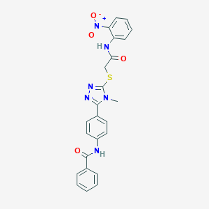 molecular formula C24H20N6O4S B417839 N-{4-[4-methyl-5-({[(2-nitrophenyl)carbamoyl]methyl}sulfanyl)-1,2,4-triazol-3-yl]phenyl}benzamide 