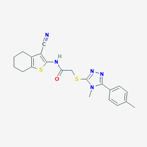 molecular formula C21H21N5OS2 B417848 N-(3-cyano-4,5,6,7-tetrahydro-1-benzothien-2-yl)-2-{[4-methyl-5-(4-methylphenyl)-4H-1,2,4-triazol-3-yl]sulfanyl}acetamide 