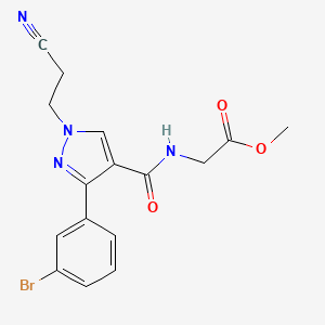 molecular formula C16H15BrN4O3 B4178554 Methyl 2-[[3-(3-bromophenyl)-1-(2-cyanoethyl)pyrazole-4-carbonyl]amino]acetate 