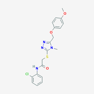 molecular formula C19H19ClN4O3S B417887 N-(2-chlorophenyl)-2-({5-[(4-methoxyphenoxy)methyl]-4-methyl-4H-1,2,4-triazol-3-yl}sulfanyl)acetamide 