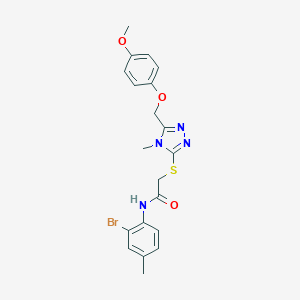 molecular formula C20H21BrN4O3S B417889 N-(2-bromo-4-methylphenyl)-2-({5-[(4-methoxyphenoxy)methyl]-4-methyl-4H-1,2,4-triazol-3-yl}sulfanyl)acetamide 