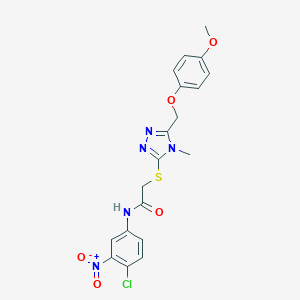 molecular formula C19H18ClN5O5S B417901 N-{4-chloro-3-nitrophenyl}-2-({5-[(4-methoxyphenoxy)methyl]-4-methyl-4H-1,2,4-triazol-3-yl}sulfanyl)acetamide 