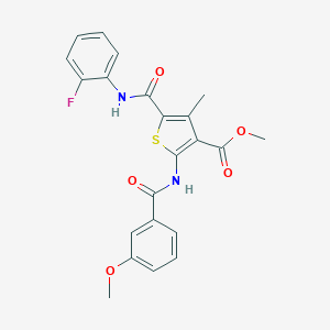molecular formula C22H19FN2O5S B417908 Methyl 5-{[(2-fluorophenyl)amino]carbonyl}-4-methyl-2-({[3-(methyloxy)phenyl]carbonyl}amino)thiophene-3-carboxylate 