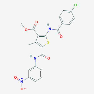 molecular formula C21H16ClN3O6S B417912 methyl 2-{[(4-chlorophenyl)carbonyl]amino}-5-[({3-nitrophenyl}amino)carbonyl]-4-methylthiophene-3-carboxylate 
