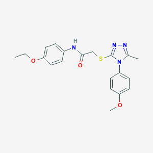 molecular formula C20H22N4O3S B417920 N-[4-(ethyloxy)phenyl]-2-({5-methyl-4-[4-(methyloxy)phenyl]-4H-1,2,4-triazol-3-yl}sulfanyl)acetamide 
