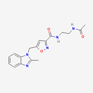 molecular formula C17H19N5O3 B4179218 N-(2-acetamidoethyl)-5-[(2-methylbenzimidazol-1-yl)methyl]-1,2-oxazole-3-carboxamide 