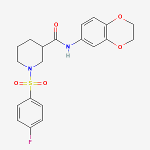 molecular formula C20H21FN2O5S B4179233 N-(2,3-dihydrobenzo[b][1,4]dioxin-6-yl)-1-((4-fluorophenyl)sulfonyl)piperidine-3-carboxamide 