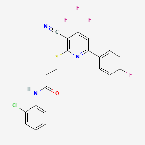 molecular formula C22H14ClF4N3OS B4179255 N-(2-chlorophenyl)-3-[3-cyano-6-(4-fluorophenyl)-4-(trifluoromethyl)pyridin-2-yl]sulfanylpropanamide 