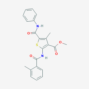 molecular formula C22H20N2O4S B417927 Methyl 4-methyl-2-{[(2-methylphenyl)carbonyl]amino}-5-[(phenylamino)carbonyl]thiophene-3-carboxylate 