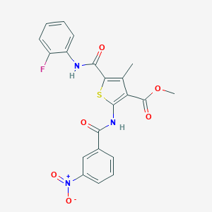 molecular formula C21H16FN3O6S B417936 Methyl 5-{[(2-fluorophenyl)amino]carbonyl}-2-[({3-nitrophenyl}carbonyl)amino]-4-methylthiophene-3-carboxylate 