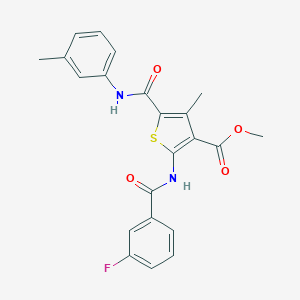 molecular formula C22H19FN2O4S B417939 Methyl 2-{[(3-fluorophenyl)carbonyl]amino}-4-methyl-5-{[(3-methylphenyl)amino]carbonyl}thiophene-3-carboxylate 