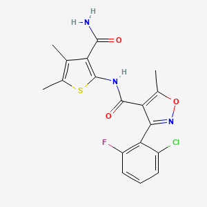 molecular formula C18H15ClFN3O3S B4180045 N-(3-carbamoyl-4,5-dimethylthiophen-2-yl)-3-(2-chloro-6-fluorophenyl)-5-methyl-1,2-oxazole-4-carboxamide 