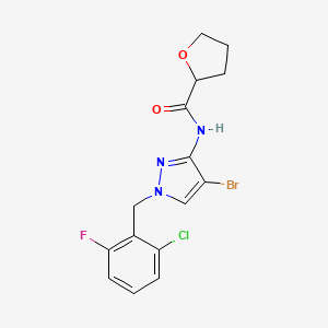 molecular formula C15H14BrClFN3O2 B4180091 N-[4-bromo-1-(2-chloro-6-fluorobenzyl)-1H-pyrazol-3-yl]tetrahydrofuran-2-carboxamide 
