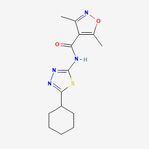 molecular formula C14H18N4O2S B4180526 N-(5-cyclohexyl-1,3,4-thiadiazol-2-yl)-3,5-dimethyl-1,2-oxazole-4-carboxamide 
