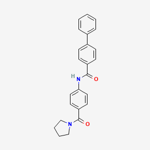 molecular formula C24H22N2O2 B4180620 N-[4-(1-pyrrolidinylcarbonyl)phenyl]-4-biphenylcarboxamide 